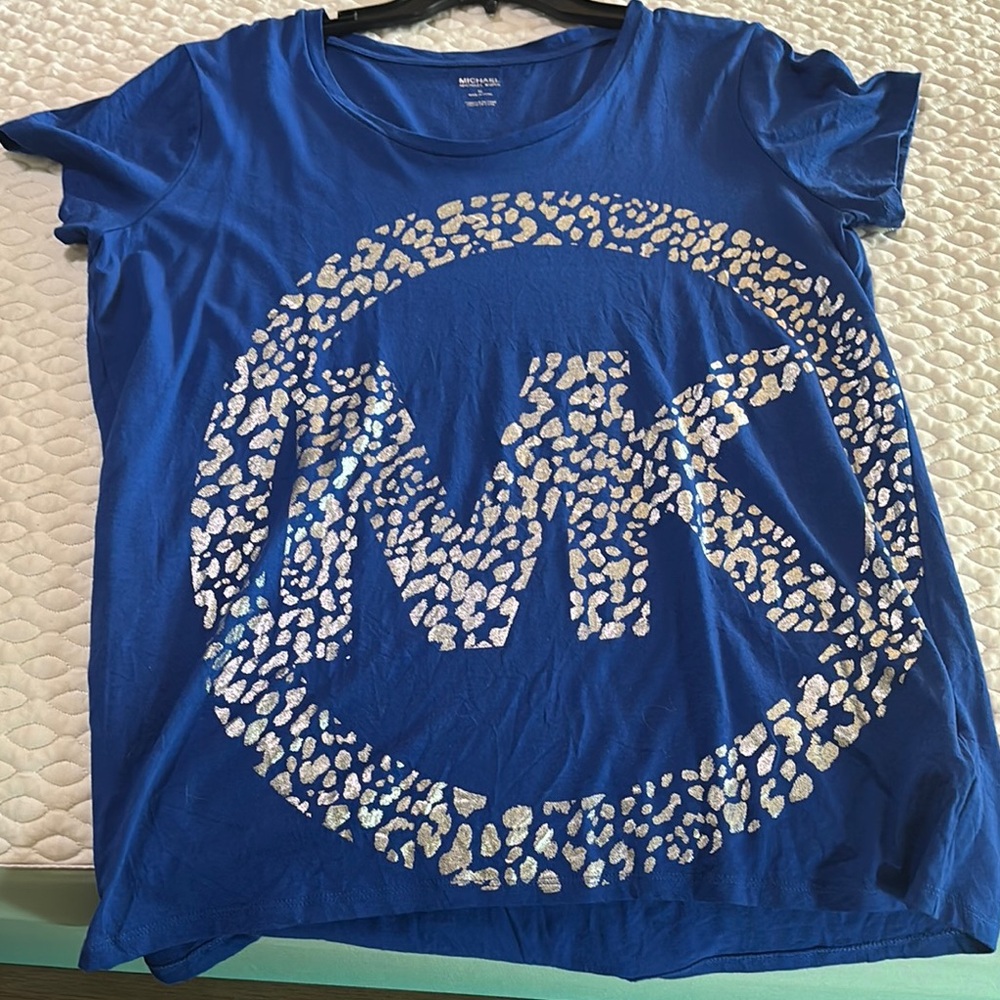 Michael Kors Royal Blue Tee with Metallic Silver MK Design